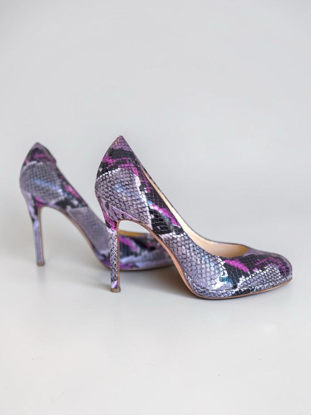 Coach Chelsey Pumps Purple Grey Snake Print Leather Pointed Toe 8B